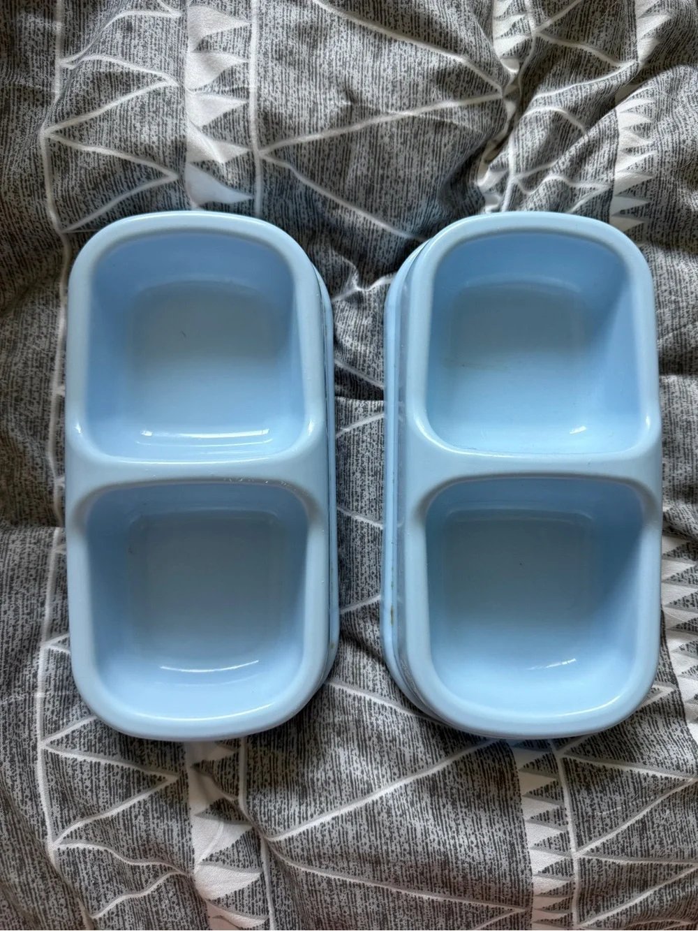 Light Blue Double-Compartment Pet Bowls - Set of 2